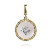 14K YELLOW GOLD DIAMOND MOTHER OF PEARL PENDANT
