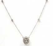 14K WHITE GOLD DIAMOND CLUSTER PENDANT WITH DIAMOND BEZEL CHAIN