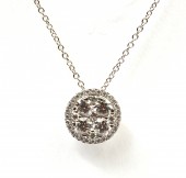 14K WHITE GOLD DIAMOND ROUND CLUSTER PENDANT