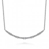 14K WHITE GOLD DIAMOND CURVED BAR NECKLACE