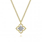 14K TWO TONE DIAMOND FLORAL PENDANT