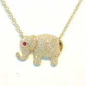 14K YELLOW GOLD DIAMOND ELEPHANT WITH RUBY EYE NECKLACE