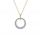 14K WHITE AND YELLOW GOLD DIAMOND DROP CIRCLE PENDANT