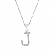 14K WHITE GOLD DIAMOND J INITIAL PENDANT