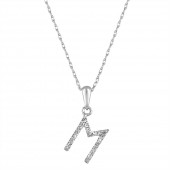 14K WHITE GOLD DIAMOND M INITIAL PENDANT