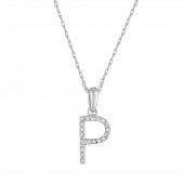 14K WHITE GOLD DIAMOND P INITIAL PENDANT