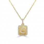 14K YELLOW GOLD DIAMOND C INITIAL SQUARE PENDANT