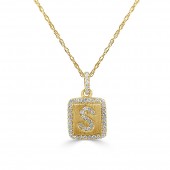 14K YELLOW GOLD DIAMOND S INITIAL SQUARE PENDANT
