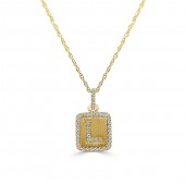 14K YELLOW GOLD DIAMOND L INITIAL SQUARE PENDANT
