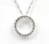 14K WHITE GOLD DIAMOND CIRCLE PENDANT
