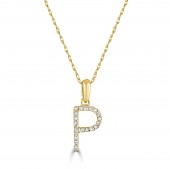 14K YELLOW GOLD DIAMOND INITIAL P PENDANT