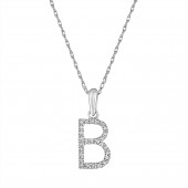 14K WHITE GOLD DIAMOND B INITIAL PENDANT
