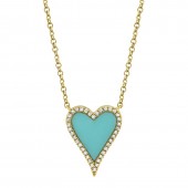 14K YELLOW GOLD DIAMOND & COMPOSITE TURQUOISE HEART NECKLACE