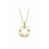 14K YELLOW GOLD DIAMOND CIRCLE NECKLACE WITH FACETED BALL CHAIN