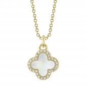 14K YELLOW GOLD DIAMOND AND MOTHER OF PEARL CLOVER NECKLACE