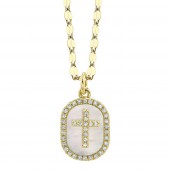 14K YELLOW GOLD DIAMOND & MOTHER OF PEARL CROSS PENDANT