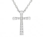 14K WHITE GOLD DIAMOND FLARED CROSS NECKLACE