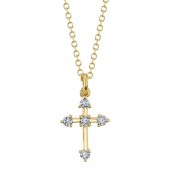 14K YELLOW GOLD DIAMOND CROSS NECKLACE