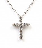 14K WHITE GOLD SHARED PRONG DIAMOND CROSS NECKLACE