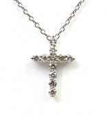 14K WHITE GOLD SHARED PRONG DIAMOND CROSS NECKLACE