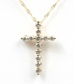 14K YELLOW GOLD SHARED PRONG DIAMOND CROSS PENDANT