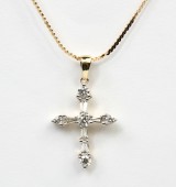 14K YELLOW GOLD DIAMOND CROSS NECKLACE