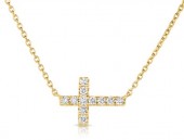 14K YELLOW GOLD DIAMOND SIDEWAYS CROSS NECKLACE