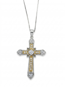 14K WHITE AND YELLOW GOLD DIAMOND CROSS PENDANT