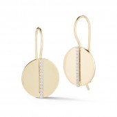 14K Yellow Gold Hammered Circle Diamond Earrings