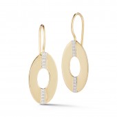 14K Yellow Gold Hammered Oval Diamond Dangle Earrings