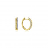 14K YELLOW GOLD DIAMOND BEAD PAVE HUGGIE EARRINGS