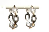 14K TWO TONE DIAMOND LINK HOOP EARRINGS