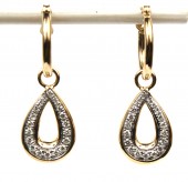 14K TWO TONE DIAMOND PEAR SHAPE  DANGLE EARRINGS
