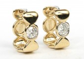 14K YELLOW GOLD DIAMOND SQUARE HOOP EARRINGS