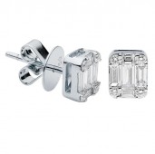 18K WHITE GOLD DIAMOND RECTANGLE STUD EARRINGS