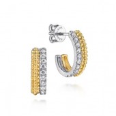 14K YELLOW AND WHITE GOLD .35CTW DIAMOND J HOOP EARRINGS