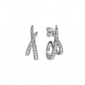 14K WHITE GOLD GRADUATED DIAMOND SPIKE J HOOP EARRINGS
