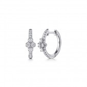14K WHITE GOLD DIAMOND CLOVER HUGGIE EARRINGS