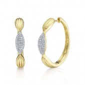 14K YELLOW GOLD PAVE RIBBED HOOP EARRINGS