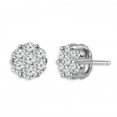 IDEAL COLLECTION 14K WHITE GOLD DIAMOND CLUSTER FLOWER STUD EARRINGS