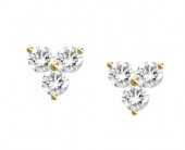 14K YELLOW GOLD DIAMOND 3 STONE EARRINGS
