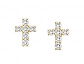 14K YELLOW GOLD DIAMOND CROSS EARRINGS