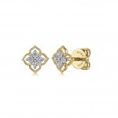 14K YELLOW GOLD DIAMOND FLORAL STUD EARRINGS