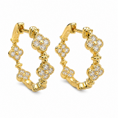 14K YELLOW GOLD DIAMOND CLOVER LOOP EARRINGS