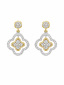 14K TWO TONE DIAMOND CLOVER DANGLE EARRINGS