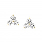 18K YELLOW GOLD TRIPLE DIAMOND STUD EARRINGS