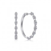 14K White Gold .93Ctw Diamond 30Mm Hoop Earring