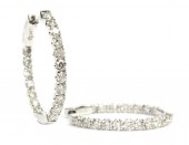 14K WHITE GOLD DIAMOND OVAL HOOP INSIDE OUT EARRINGS