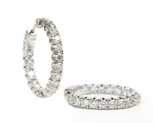 14K WHITE GOLD INSIDE OUT ROUND DIAMOND HOOP EARRINGS