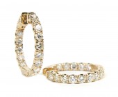 14K YELLOW GOLD INSIDE OUT ROUND DIAMOND HOOP EARRINGS